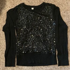 Girls Black Sequin Front Sweater